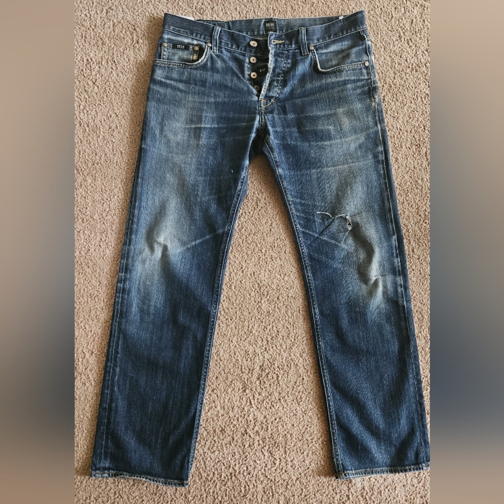 Hugo Boss Button Fly Blue Denim Designer Black Label Mens Jeans Size 34/30